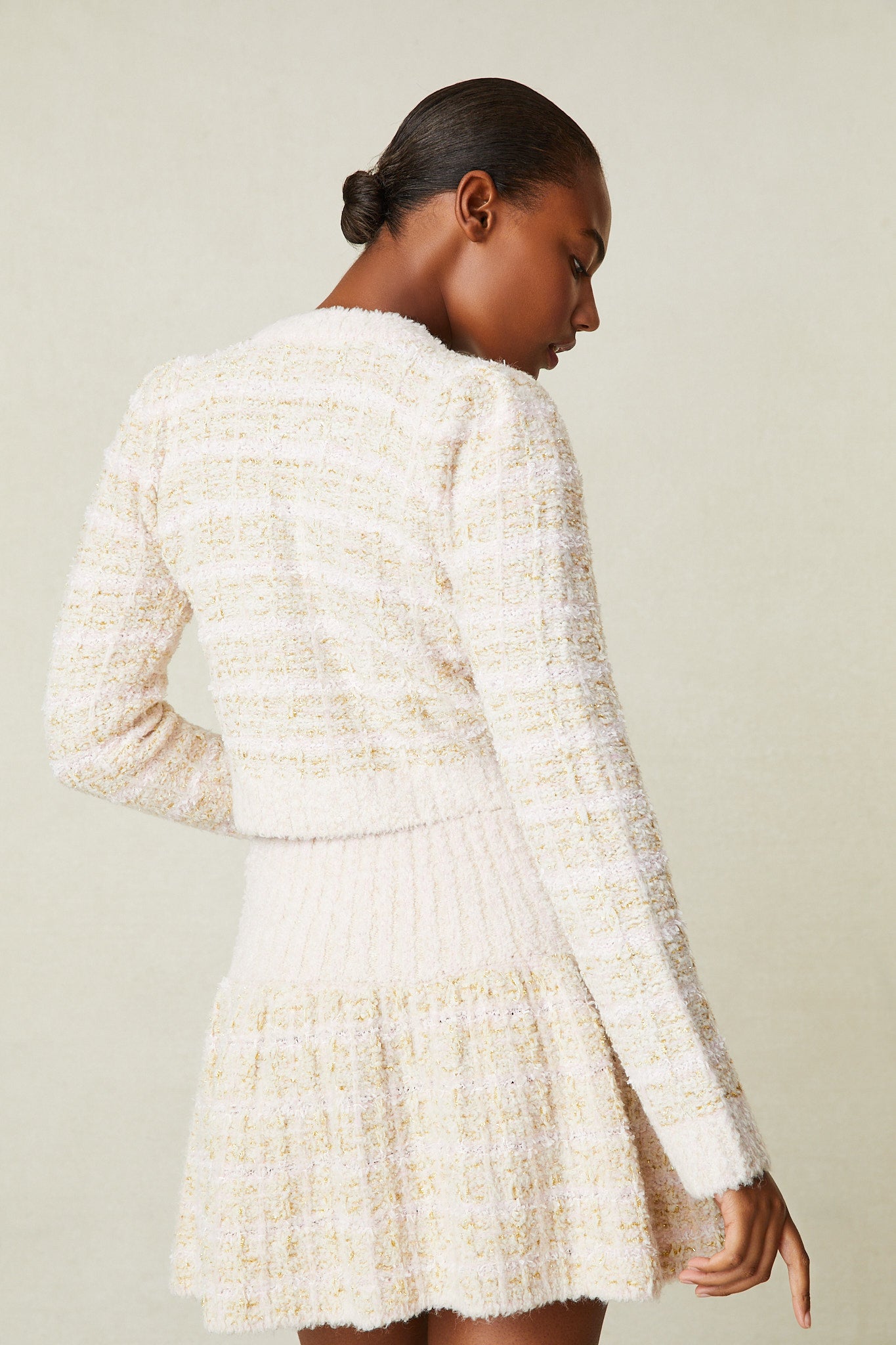 back look of LoveShackFancy Bibi Tweed Mini Skirt
