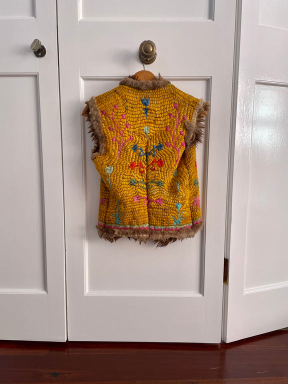 Vintage 70s embroidered fur gilet vest